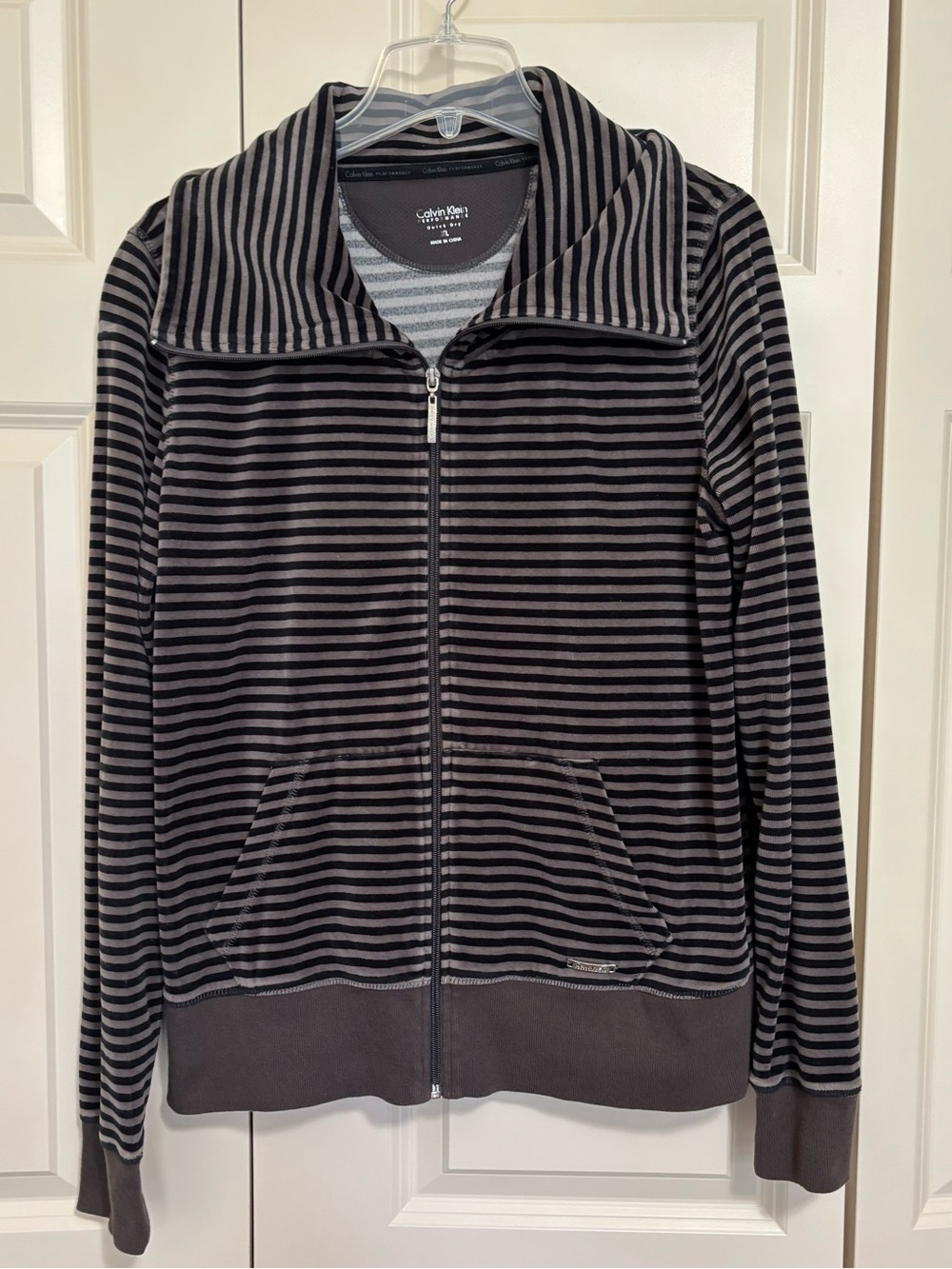 Calvin Klein Performance Black and Gray Striped Zip-Up Jacket